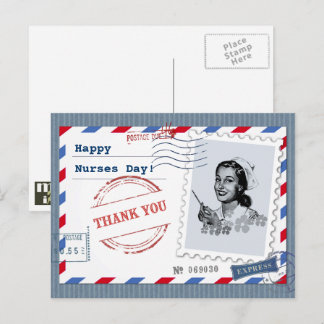 Gelukkige Verpleegkundigen Dag. retro-verpleegster Briefkaart