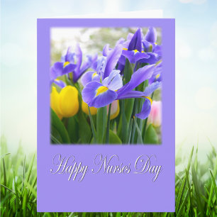 Gelukkige Verpleegstersdag Paarse Iris & Gele Tulp Kaart