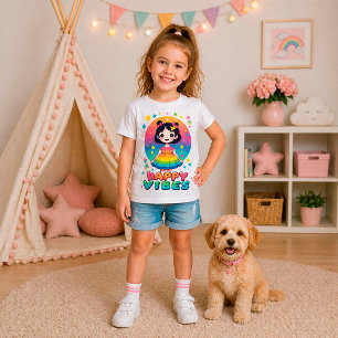 🌈 Gelukkige Vibe Regenboog Cute Cartoon Meisje On T-shirt