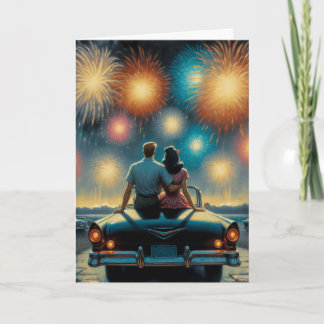 Gelukkige vierde juli | 1950's Paar Vuurwerk Kaart