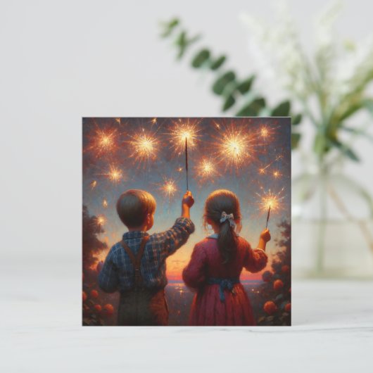 Gelukkige Vierde Kinderen met Sparklers Gepersonal Kaart (Staand voorkant)