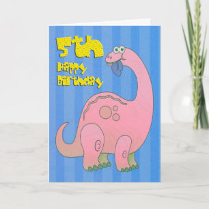 Gelukkige Vijfde Verjaardag Roze Dinosaurus Kaart