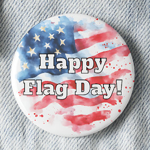 Gelukkige Vlagdag Aquarel Amerikaanse Vlag Pinback Ronde Button 5,7 Cm
