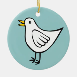 Gelukkige Vogel - Wit op Ocean Groen Keramisch Ornament