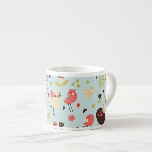 Gelukkige Vogels in Velden van Bloemen Espresso Kop (Voorkant rechts)