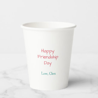 Gelukkige vriendschapsdag rood blauw liefdesnaam v papieren bekers