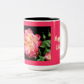 Gelukkige vrouw! Gelukkig leven. Koffiesnoeren Val Tweekleurige Koffiemok (Voorkant rechts)