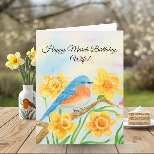 Gelukkige vrouw Maart verjaardag Blauwe Vogel Kaart