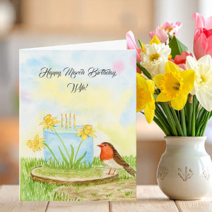 Gelukkige vrouw maart verjaardag narcissen kaart