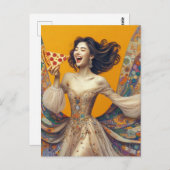 Gelukkige Vrouw Met Pizza Kleurrijk Uniek Briefkaart (Voorkant / Achterkant)