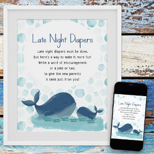 Gelukkige Walvis Late Night Luier Baby Shower Spel Poster