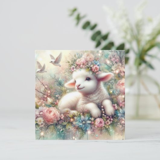 Gelukkige Waterverf lamsbloemen Christelijk Pasen Feestdagenkaart (Staand voorkant)