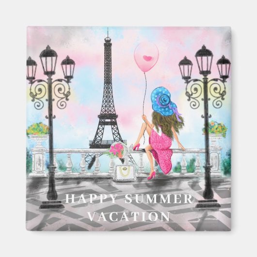 Gelukkige Zomer Vakantie Vrouw In Parijs Magnet Gi Magneet (Voorkant)