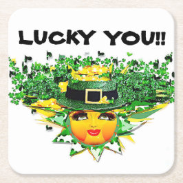 GELUKKIGE ZON! VIERKANTE KARTONNEN ONDERZETTER