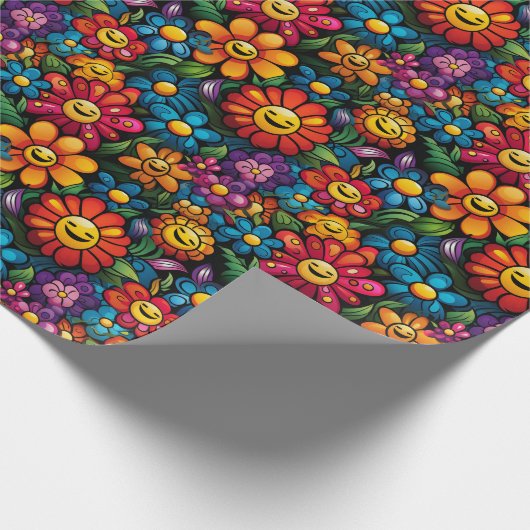 Gelukkige Zonnebloemen Vector: Zwart achtergrondon Cadeaupapier (Hoek)