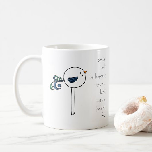 gelukkiger dan een vogel met een franse frj koffiemok (Met donut)