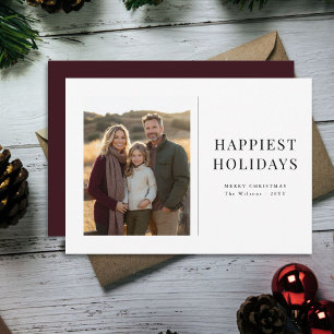 Gelukkigste Feestdagen Familiefoto Kerst Maroon Feestdagenkaart