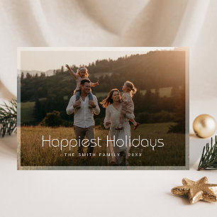Gelukkigste Feestdagen Minimale Familiefoto Kerst Feestdagenkaart