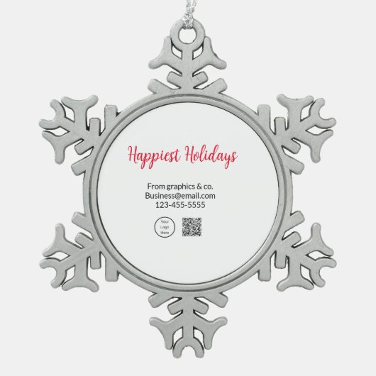 Gelukkigste feestdagen toevoegen business logo naa tin sneeuwvlok ornament (Voorkant)