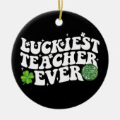 Gelukkigste leraar ooit Disco Ball Shamrock Groovy Keramisch Ornament (Voorkant)