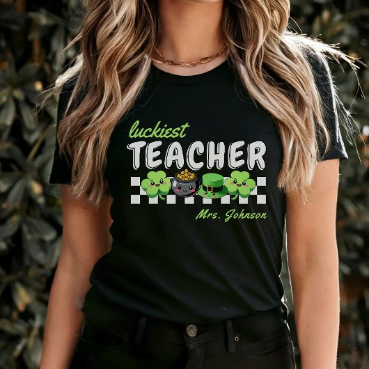 Gelukkigste leraar Retro St. Patrick's Day Black T-shirt