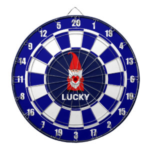 Geluks-Gnome met Hart op Blauw & Wit Dartbord