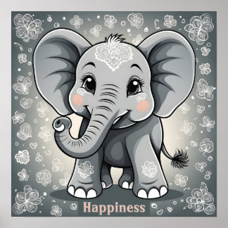 Geluksbaby Olifant AI Fantasie Digitale Kunst Poster