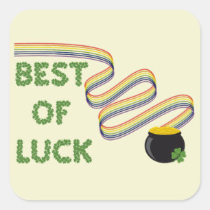 Gelukskaart met klavers en regenboog vierkante sticker