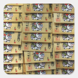 Gelukskat gebedsplaten: Tokyo, Japan Postkaart Vierkante Sticker