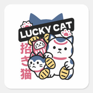 Gelukskat Maneki Neko – Japanse Gelukskat Vierkante Sticker