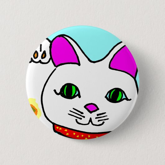 Gelukskat Maneki Neko Kitty Ronde Button 5,7 Cm (Voorkant)