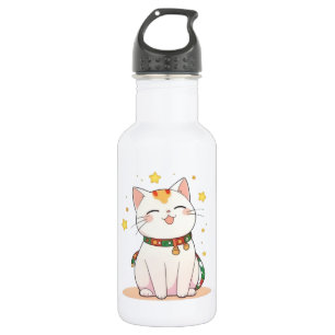 Gelukskat met Sterren Kawaii Ontwerp Waterfles