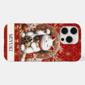 Gelukskat Met Vergulde Munten Monogram iPhone Hoesje (Achterkant horizontaal)