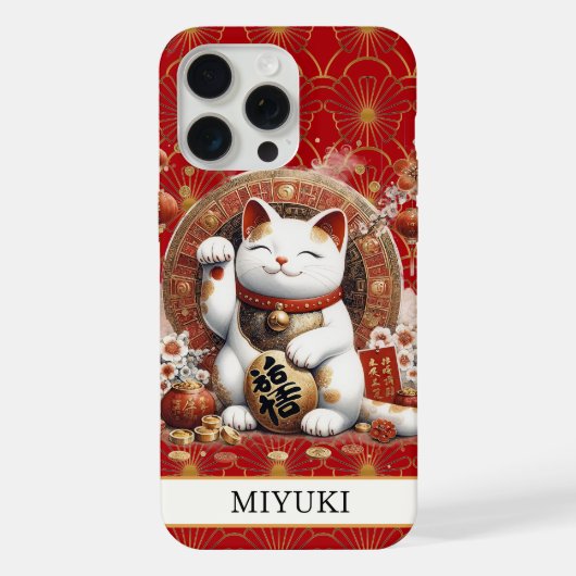 Gelukskat Met Vergulde Munten Monogram iPhone Hoesje (Achterkant)