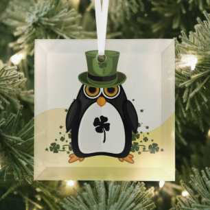 Gelukspinguïn St. Patrick's Day Ierse Klaver Glas Ornament