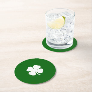 Geluksvierbladige Klaver Groene Ierse Shamrock Ronde Kartonnen Onderzetter