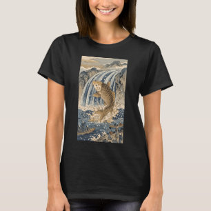 Geluksvissen springen over waterval Ukiyo-e Kunst T-shirt