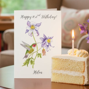 Geluksvogel Columbine met Kolibrie, 102 jaar! Kaart