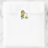 Geluksvogel kabouter, klavertje vier & pot met gou ronde sticker (Tas)