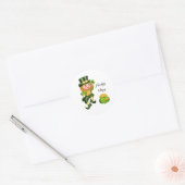 Geluksvogel kabouter, klavertje vier & pot met gou ronde sticker (Envelop)