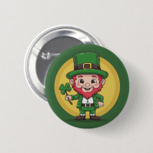 Geluksvogel Leprechaun en klaver Ronde Button 5,7 Cm