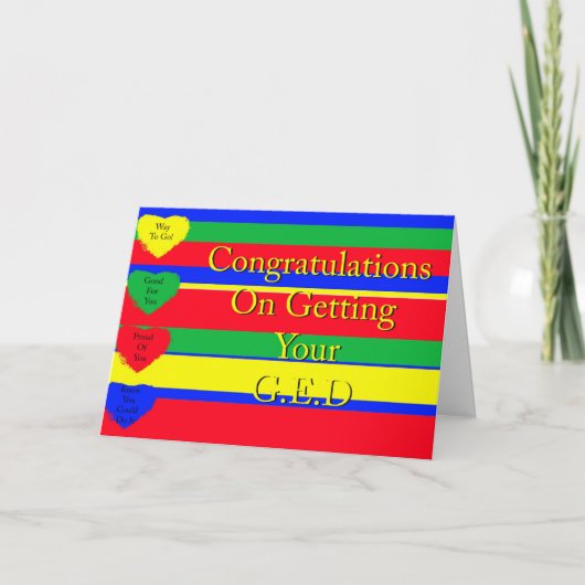 Gelukwensen bij het Krijgen van Uw Kaart GED (Voorkant)