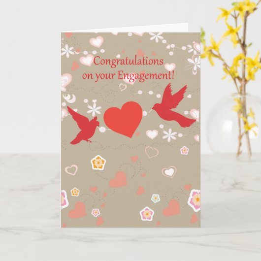 Gelukwensen bij het uw verloving 2 birds&hart kaart (Gele Bloem)