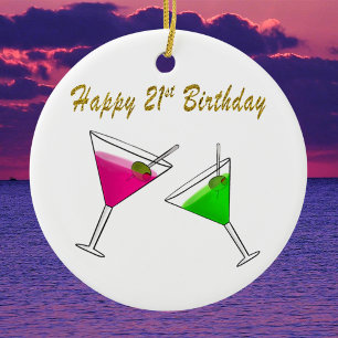 Gelukzalige 21e verjaardag Martinis Keramisch Ornament