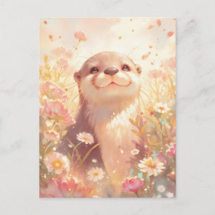 Gelukzalige Otter in Zonnige Pastelweide Briefkaart