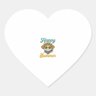 Gelukzalige Zomer Kat Vintage Gravure Shirt Ontwer Hart Sticker