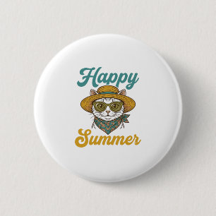 Gelukzalige Zomer Kat Vintage Gravure Shirt Ontwer Ronde Button 5,7 Cm