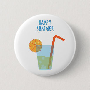 Gelukzalige Zomer Knop Met Een Cocktail Ronde Button 5,7 Cm