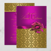 Gem & Bow| Invitation Rose pour les 16 ans (Devant / Derrière)