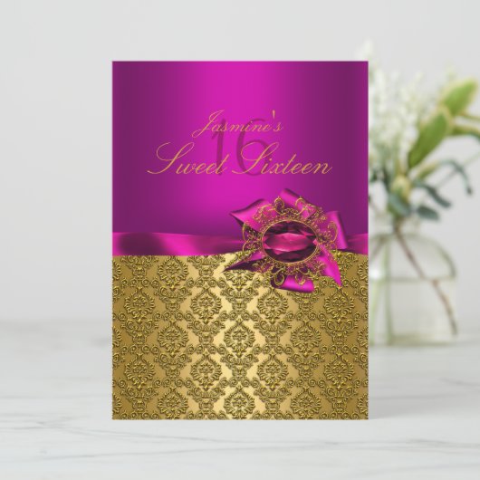 Gem & Bow| Pink Sweet 16 Invitation (Debout devant)